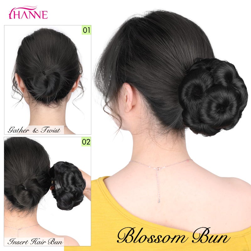 HANNE Hair Buns Hair Pieces for Women Fake Hair Bun Extension Hairs Chignon Pony Tail Bun Artificial Synthetic Hair Extension Women's Hairpiece messy bun hair piece (Natural Black) - Image 4